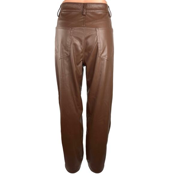 H&M Divided Brown 90's Faux Leather High Rise Straight Leg Loose Fit Pants Sz 6 - Picture 3 of 5